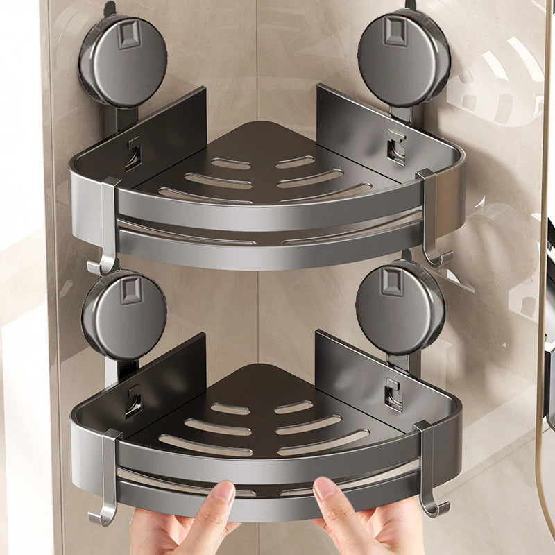 Shower Suction Cup Corner Shelf - Wall-Mounted Bathroom Organizer, No Drilling Required