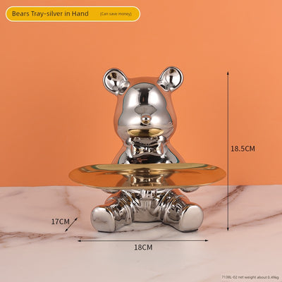 Electroplated Bear Wine Rack – Modern Ceramic and Wood Wine Bottle Holder for Living Room or Bar Decor