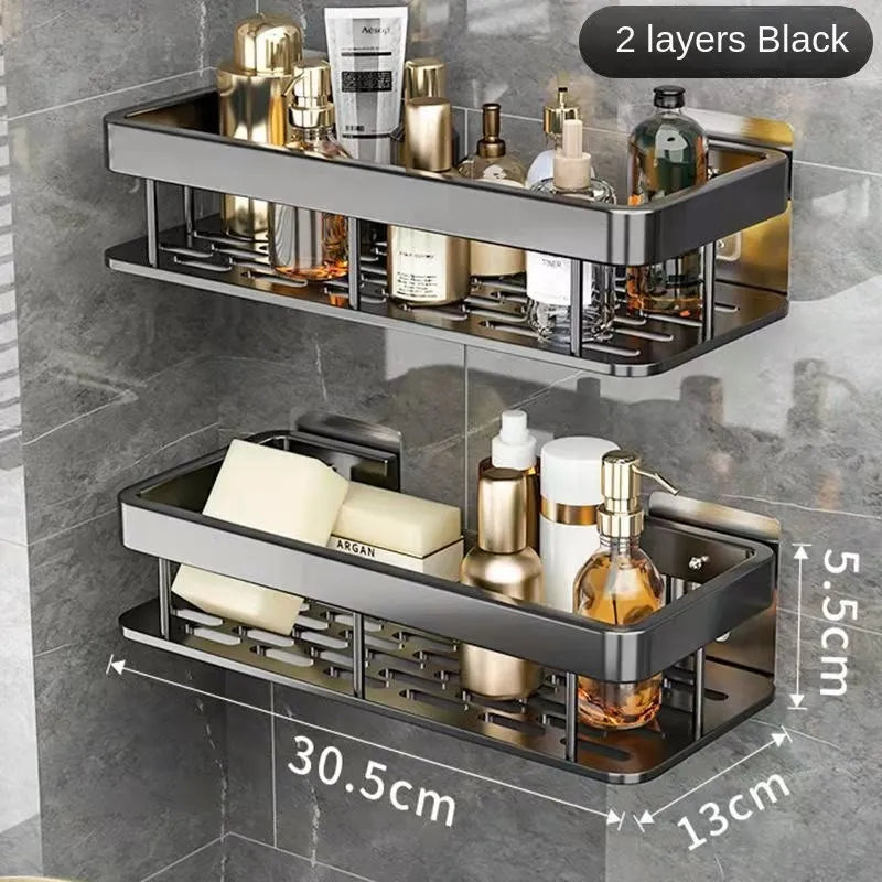 Luxury Bathroom Shelves Without Drilling - Rustproof Aluminum Shower Wall Shelf