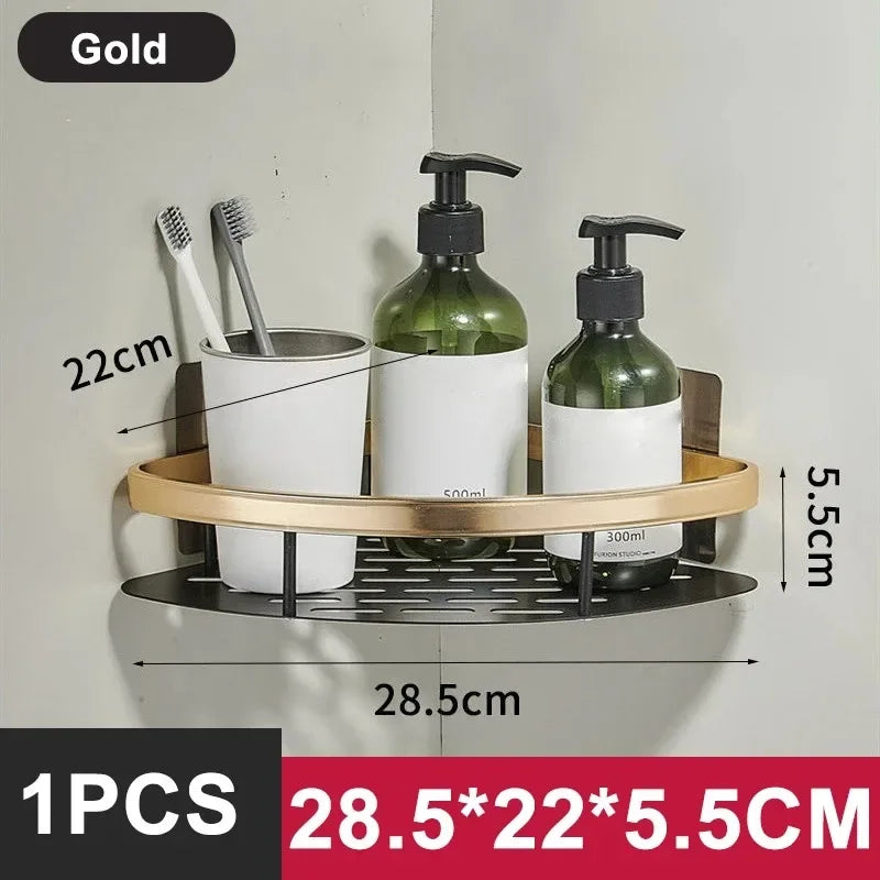 No-Drill Aluminum Bathroom & Kitchen Shelf – Wall-Mounted Shower & Storage Organizer