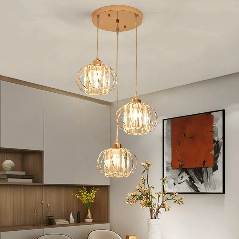 Crystal LED Pendant Lights – Elegant Kitchen and Dining Room Decor with Nordic Black Iron Shade