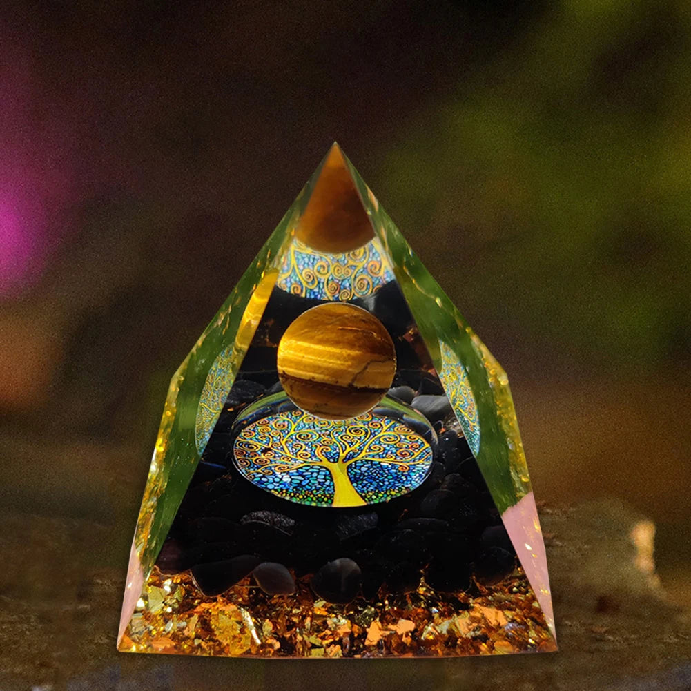 Natural Energy Healing Crystal Orgonite Pyramid Sculpture – Symbol of Luck, Wealth, and Positive Energy