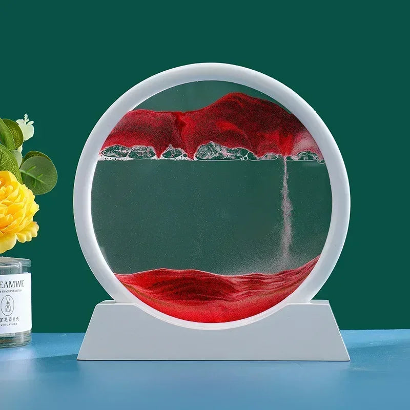 3D Moving Sand Art Picture – Round Glass Deep Sea Sandscape Hourglass for Home & Office Decor