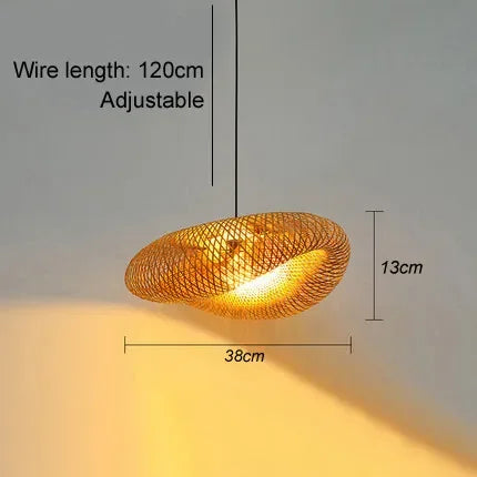 Bamboo Hand Woven Pendant Light – 40cm LED Ceiling Lamp for Home Decor