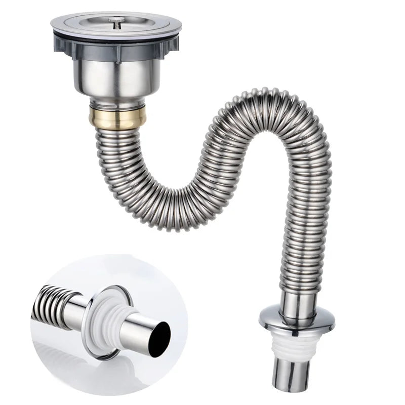 Stainless Steel Kitchen Sink Drain Pipe – Anti Rat Bite, Deodorant, Flexible Installation