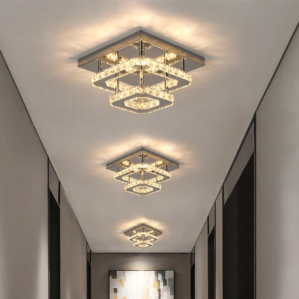 Crystal Flush Mount Ceiling Light Fixture for Kitchen, Hallway, Foyer