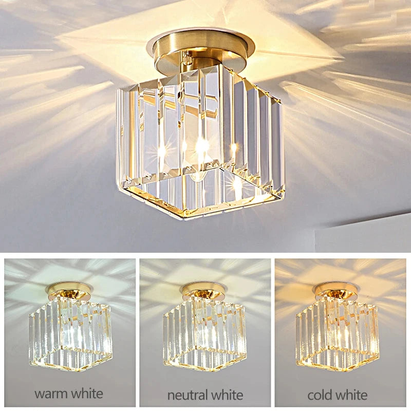 Nordic LED Crystal Glass Ceiling Lamp – Elegant E27 Ceiling Light for Aisle, Corridor, Living Room, and Bedroom