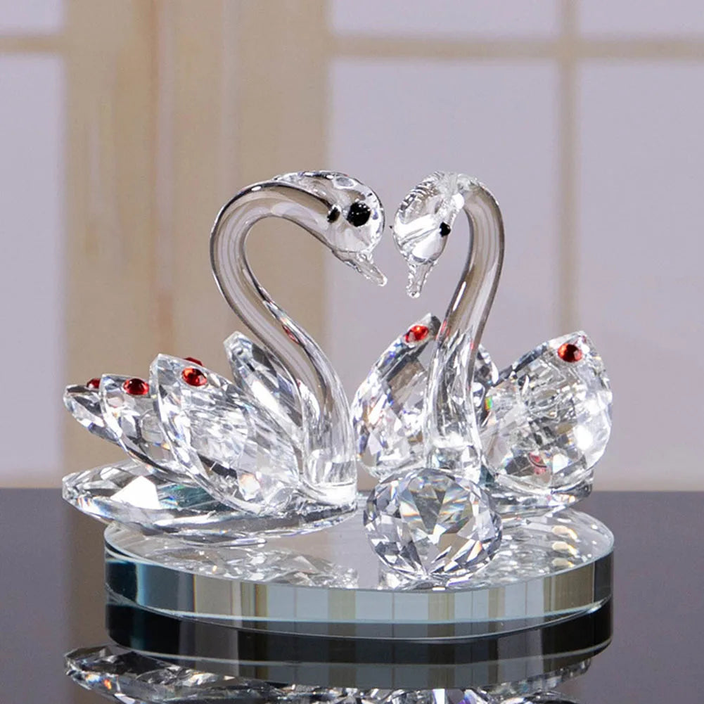 Crystal Swan Ornaments - Elegant Glass Figurines for Living Room Decor & Paperweight Crafts