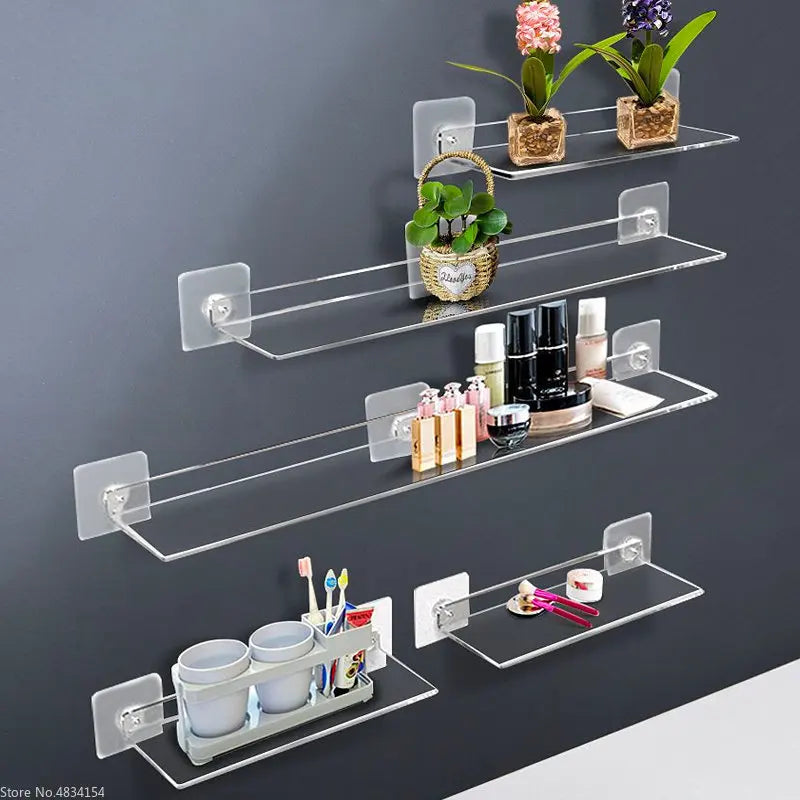 Storage Rack Acrylic Shelf - Clear Wall Mounted Floating Display Ledge Organizer for Bathroom, Kitchen, and More