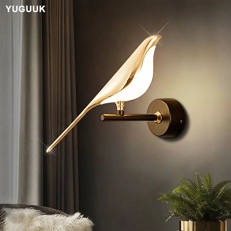 Nordic LED Golden Bird Wall Lamp – Rotatable Indoor Sconce for Bedside and Bar