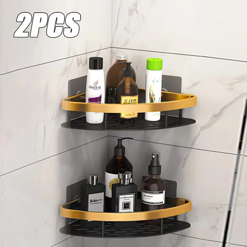 Non-Perforated Bathroom Shelf - Floating Corner Shelf for Wall Storage, Shower Hardware, and Bathroom Rack