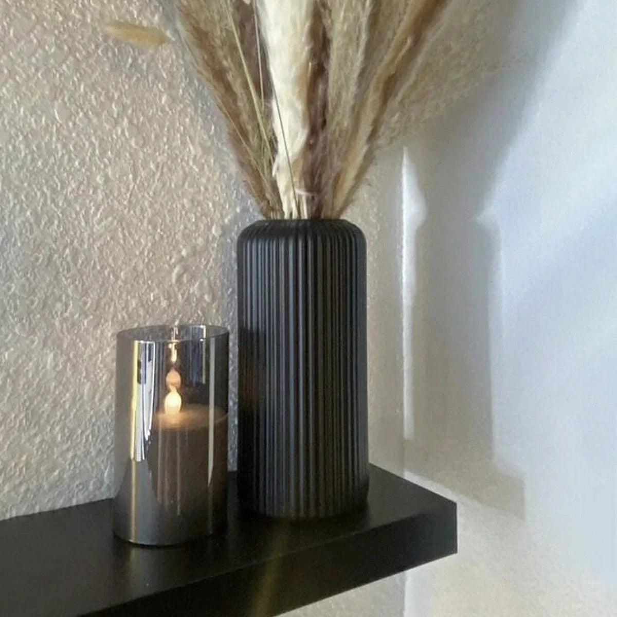 Striped Ceramic-Style Plastic Vase - Decorative Flower Arrangement Display