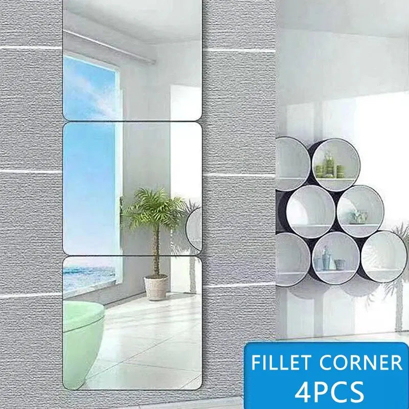 4pcs Acrylic Mirror Wall Stickers – Adhesive Mirrors for Bathroom, Dormitory, and Home Decorations