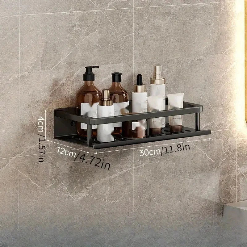 Black Wall-Mounted Bathroom Rack Shower Storage Shelf for Toiletries