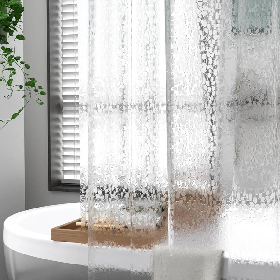 PEVA Pebble Shower Curtain – Waterproof Cobblestone Pattern Bathtub Liner