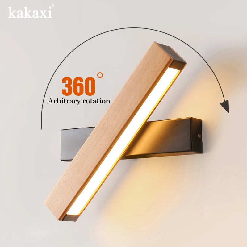 Rotatable Nordic Solid Wood LED Wall Lamp – Adjustable Lighting for Home Decor