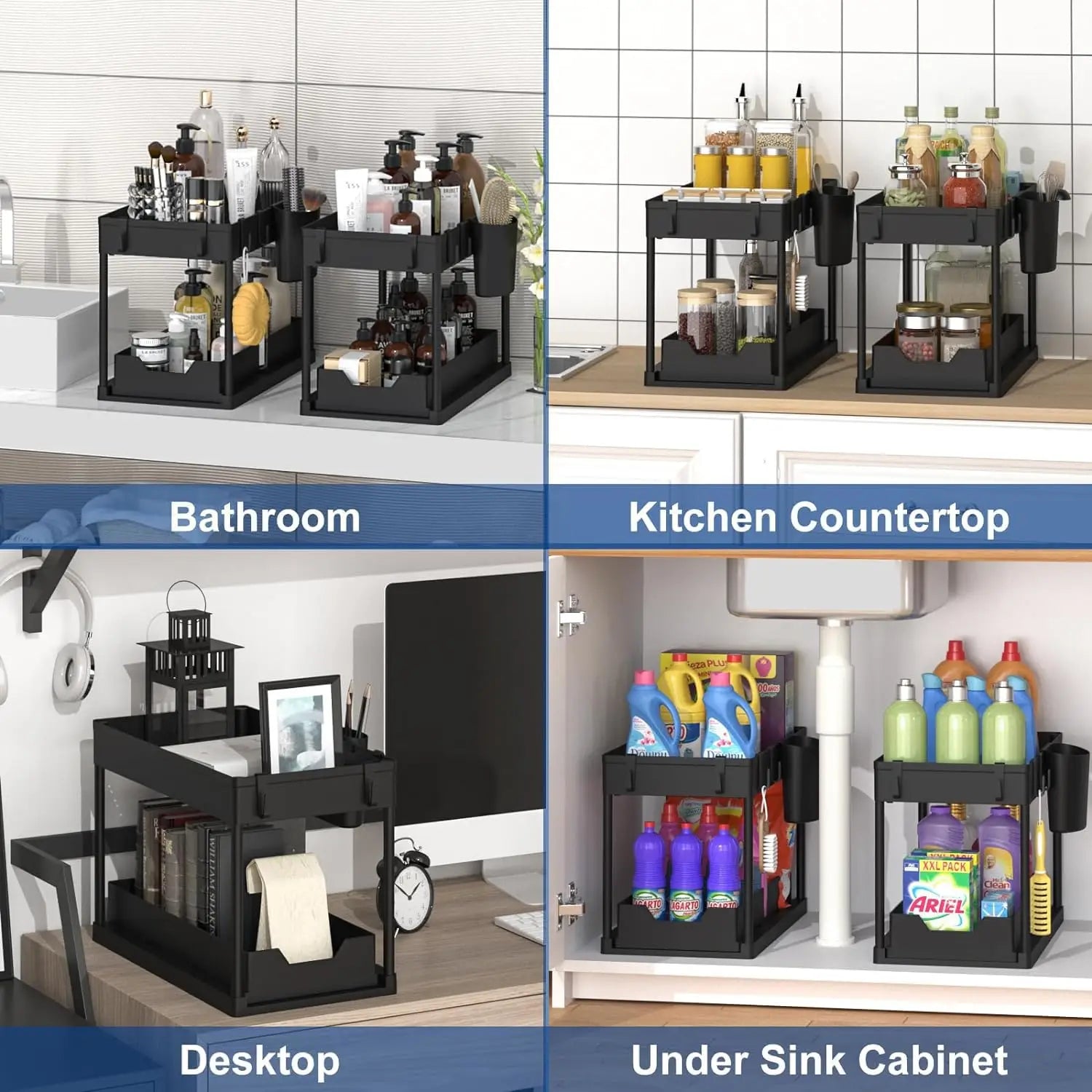 2-Tier Under Sink Storage Organizer – Multi-Purpose Bathroom & Kitchen Cabinet Rack (2 Pack)