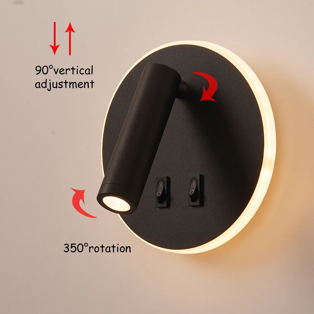 Adjustable LED Wall Light with 350° Rotation - 3W/10W for Hotel, Bedroom, Study, and Reading Spaces