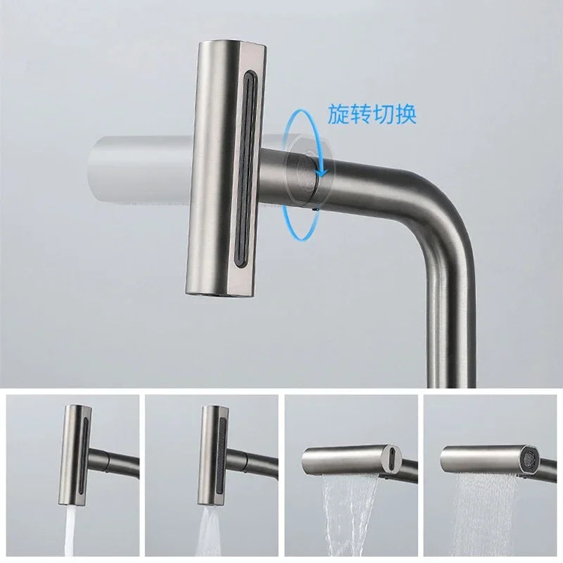 Waterfall Kitchen Faucet - Stainless Steel 360° Rotating with Hot & Cold Water Flow