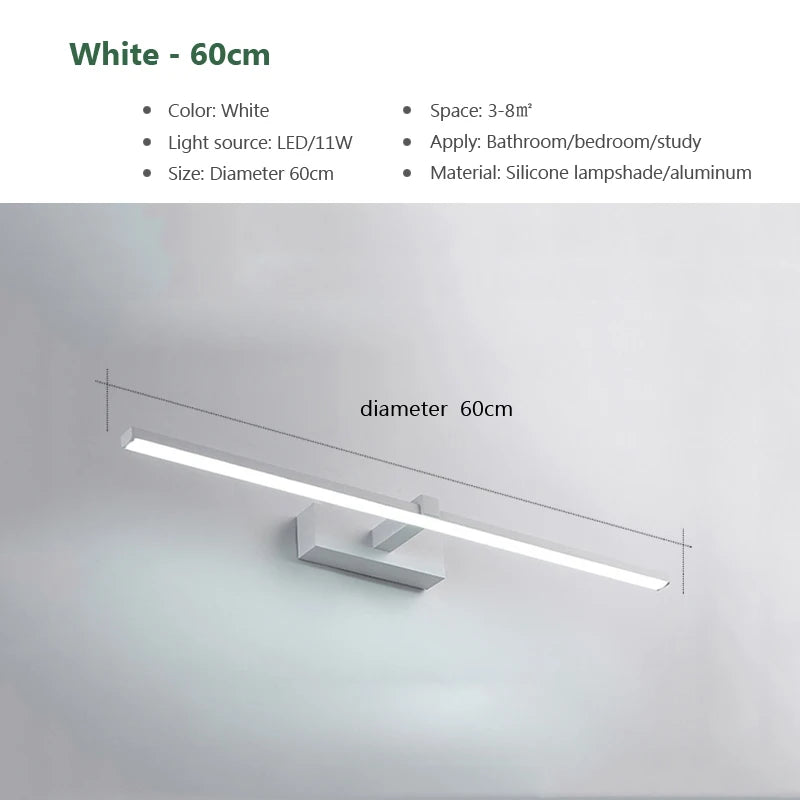 Modern LED Wall Light Bathroom Lamp - Aluminum LED Bathroom Mirror Light, Three Color Options, Wall Mounted