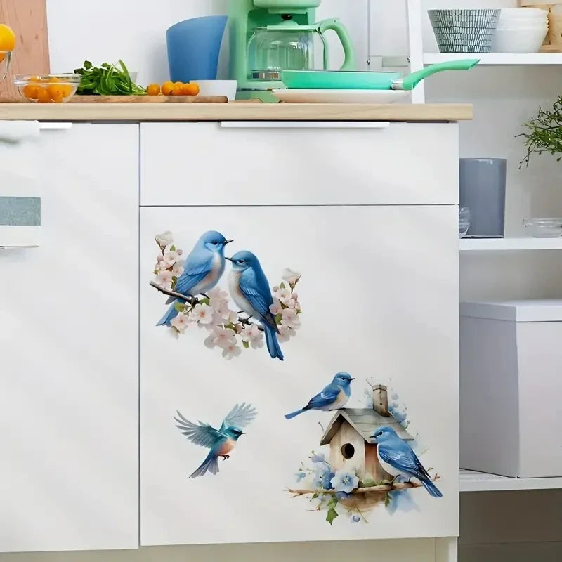 Blue Bird Nest Wall Sticker – Removable Plant & Flower Design for Bathroom, Toilet, Refrigerator & Home Decor