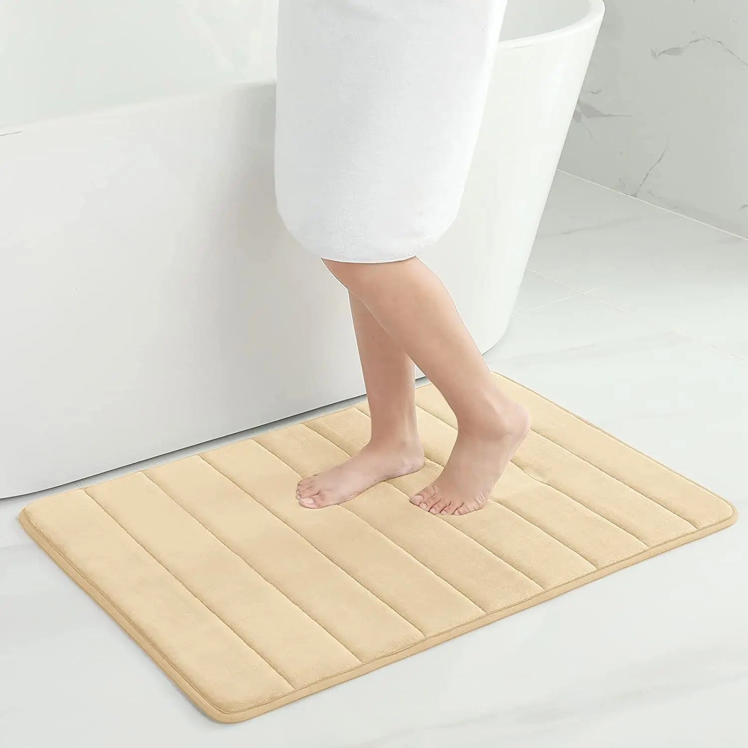 Memory Sponge Stripe Bathroom Non-Slip Floor Mat – Water Absorbent, Machine Washable