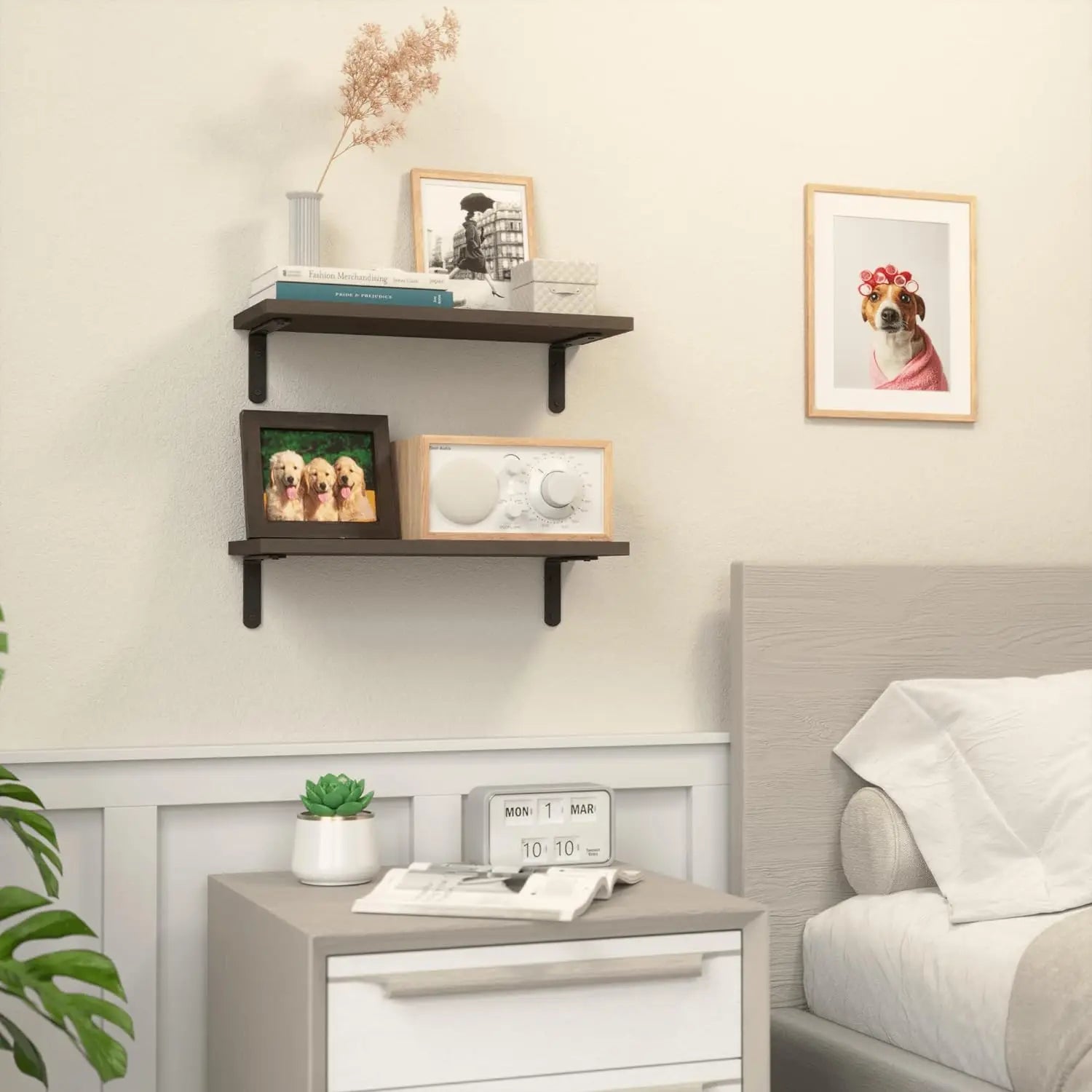 Wooden Floating Wall Shelves – Set of 2 Wall-Mounted Storage Racks for Home Decor