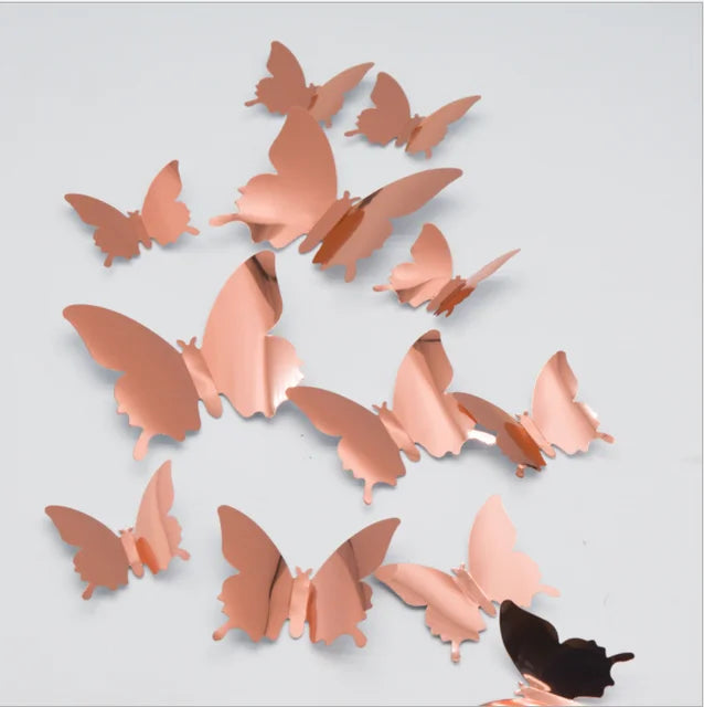 3D Butterfly Mirror Stickers 12pcs – DIY Removable Wall Decals for Home, Kids Room & Party Decor