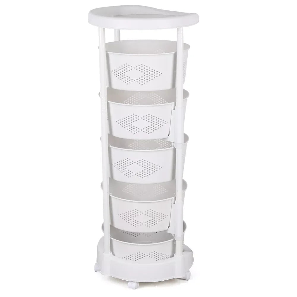 5-Layer Kitchen Rotating Organizer Rack – Fruit & Vegetable Storage Basket with Wheels