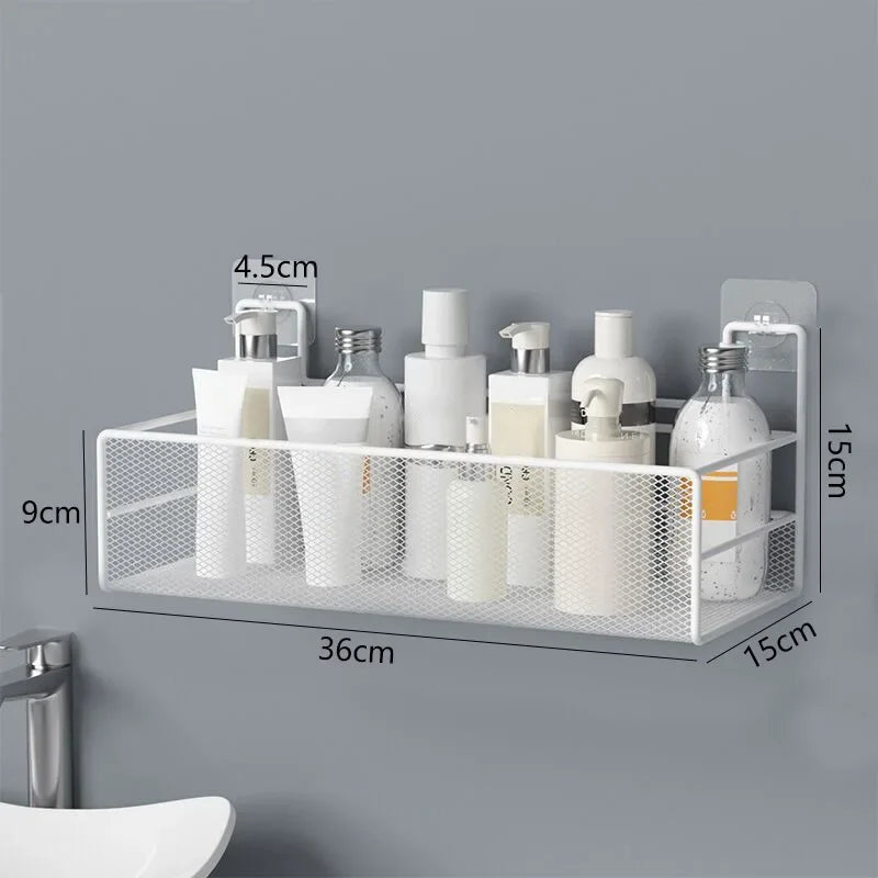 Wall-Mount Bathroom Shelf - No-Drill Shower Shampoo Rack & Bathroom Organizer for Storage