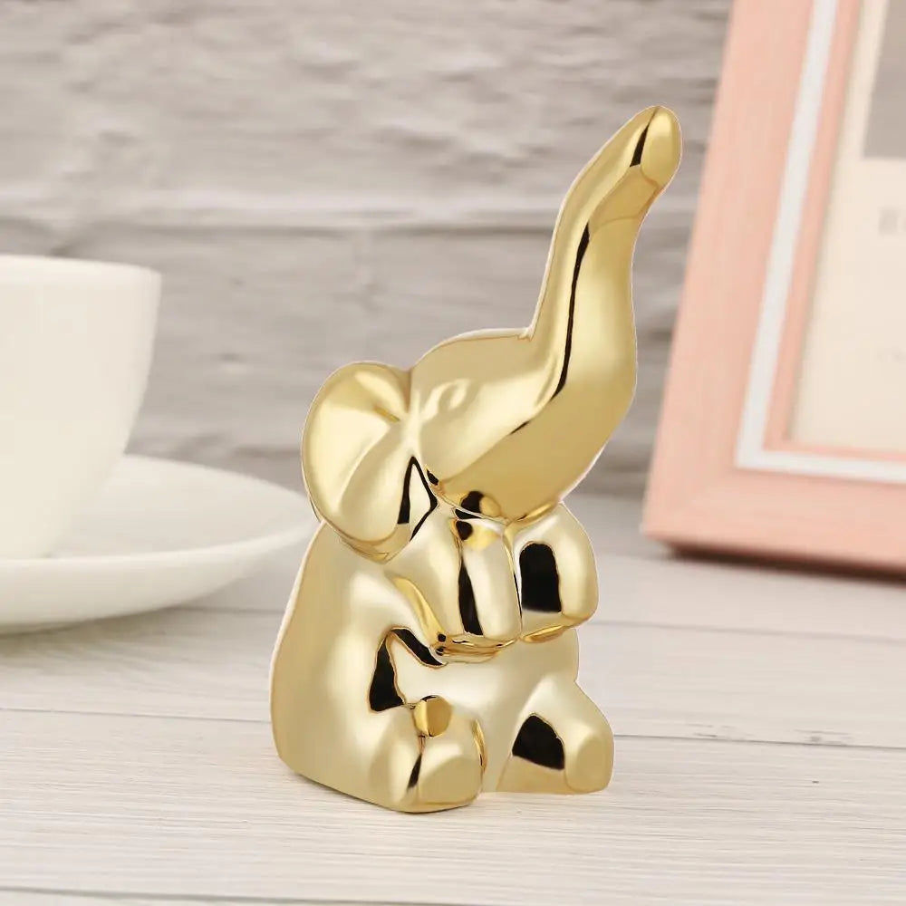 Gold Ceramic Animal Figurines – Cute Elephant & Rabbit Miniatures for Home Décor