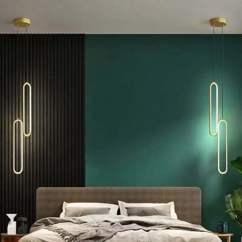 Modern LED Pendant Light: Black and Gold Hanging Lamp