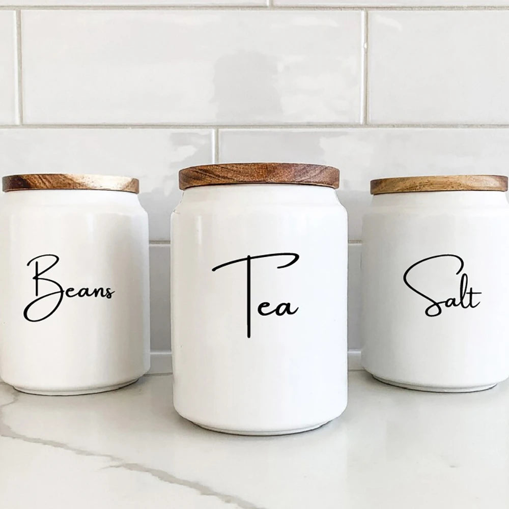 Waterproof Kitchen Jar Labels – Vinyl Decal Stickers for Tea, Coffee, Sugar & Baking Canisters