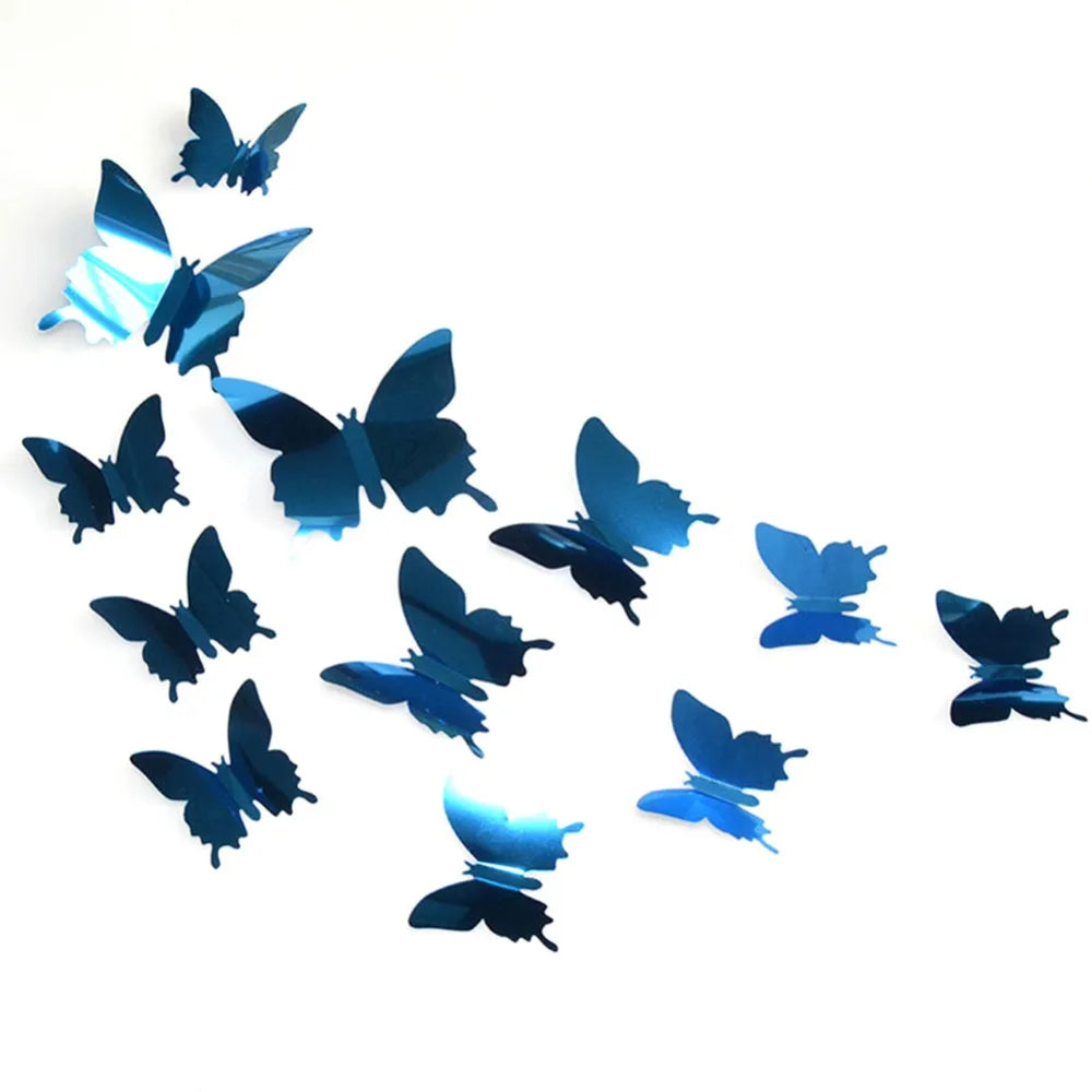 3D Butterfly Mirror Stickers 12pcs – DIY Removable Wall Decals for Home, Kids Room & Party Decor