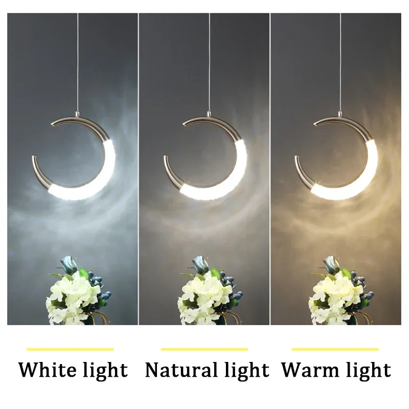 Nordic LED Moon Pendant Light - Artistic Ceiling Lamp for Living Room, Bedroom, and Home Decor