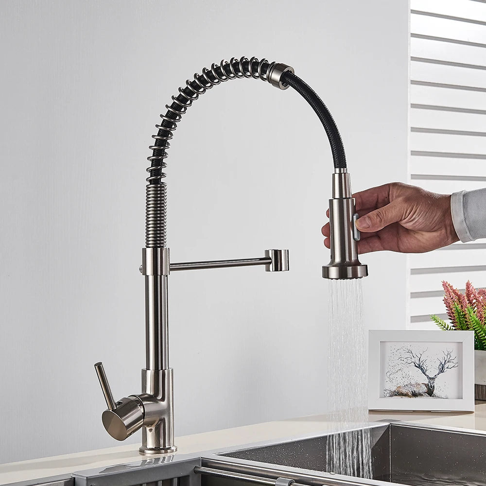 Rozin Brushed Nickel Kitchen Faucet - Deck Mounted Mixer Tap with 360° Rotation Stream Sprayer Nozzle