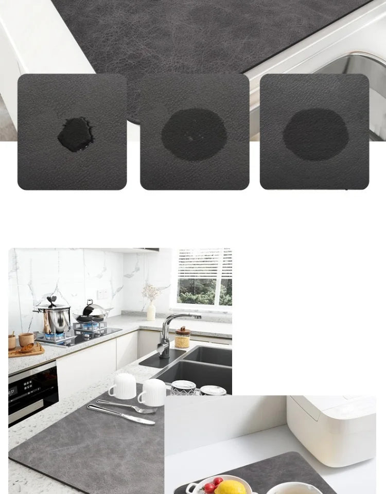 1 Piece Multi-Purpose Absorbent Mat for Kitchen Countertop - Cup Drain and Bowl Tray Dryer