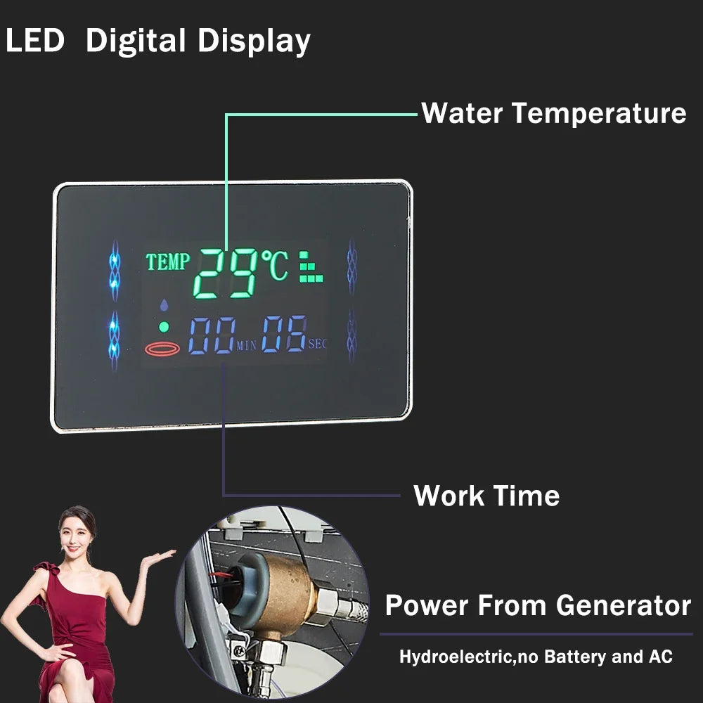 LED Light Bathroom Shower Panel with Intelligent LCD Display and 6 Modes for Rain