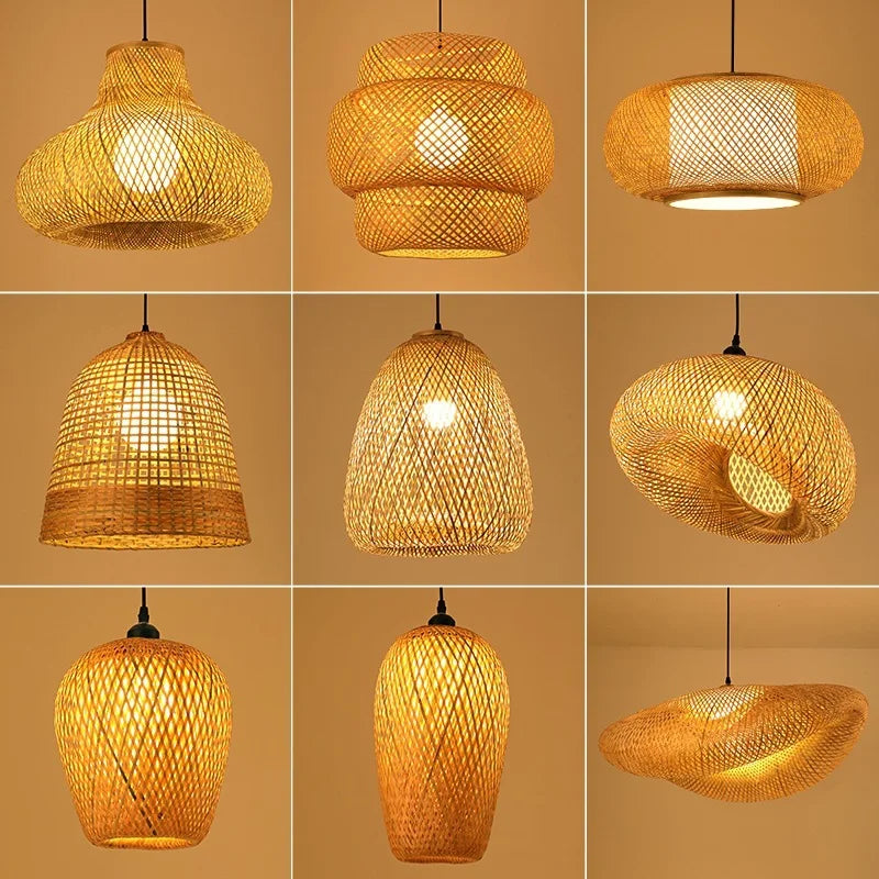 Nordic Rattan Pendant Light – Bamboo Hanging Lamp for Kitchen and Dining Room