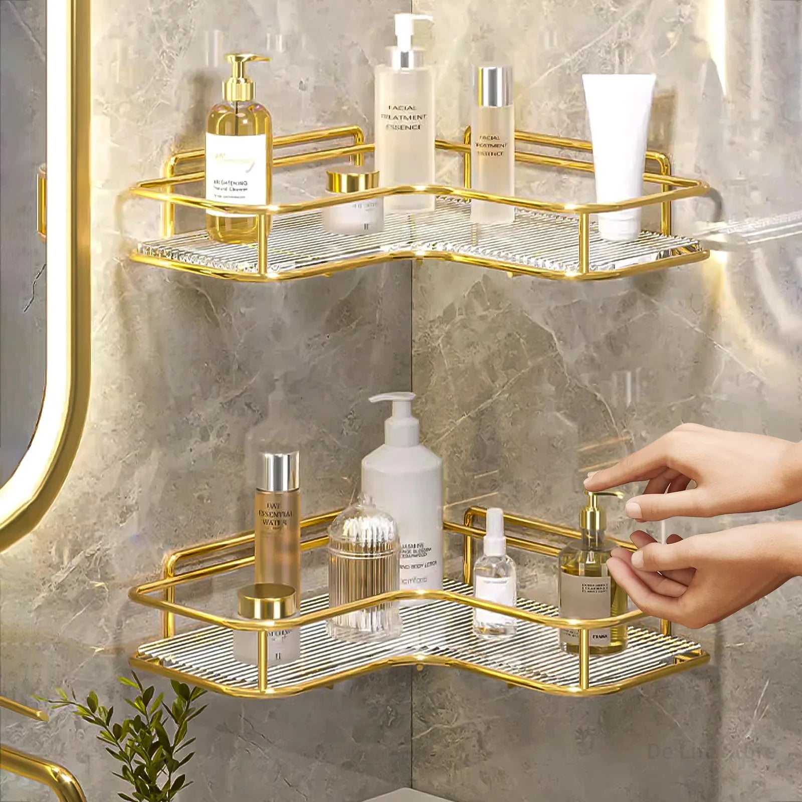 Luxury Acrylic Bathroom Shelf – No-Drill Corner Shelf for Shower, Kitchen, Toilet & Skincare Organizer