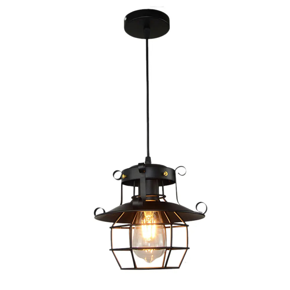 LOYALHEARTDY Retro Farmhouse Ceiling Light Rustic Industrial Iron Cage Hanging Pendant Lamp Fixture