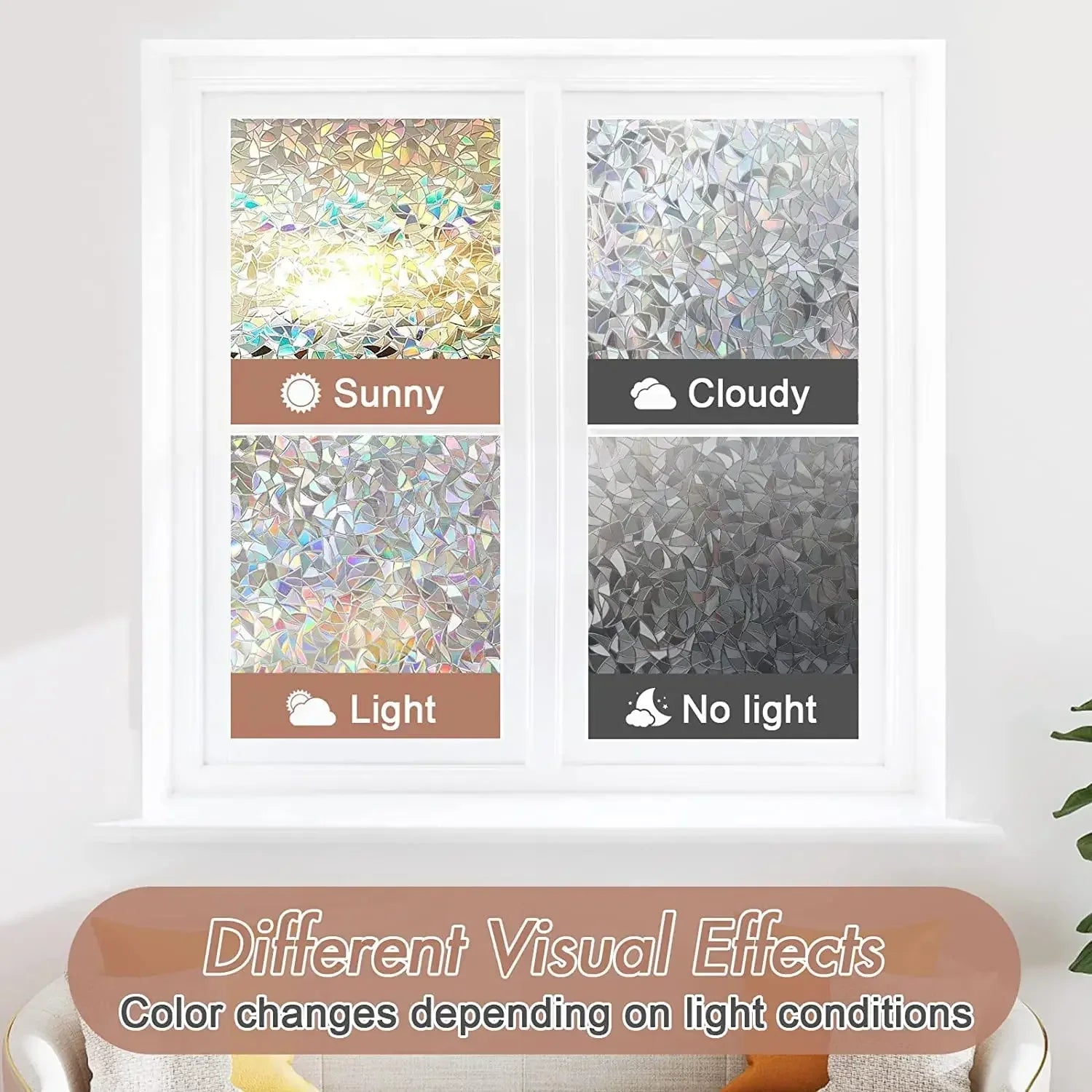 Rainbow Window Privacy Film - Static Cling Stained Glass Film for Privacy, UV Protection, and Home Décor