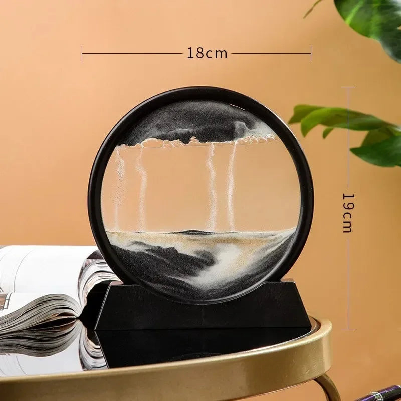 3D Hourglass Quicksand Moving Sand Art Picture – Round Glass Deep Sea Sandscape Craft