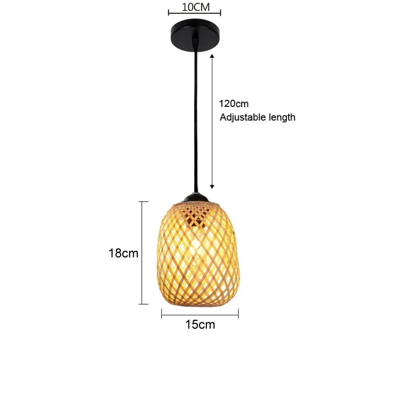 Bamboo Hanging Lamp – Hand-Knit Rattan Pendant Light for Dining and Home Decor