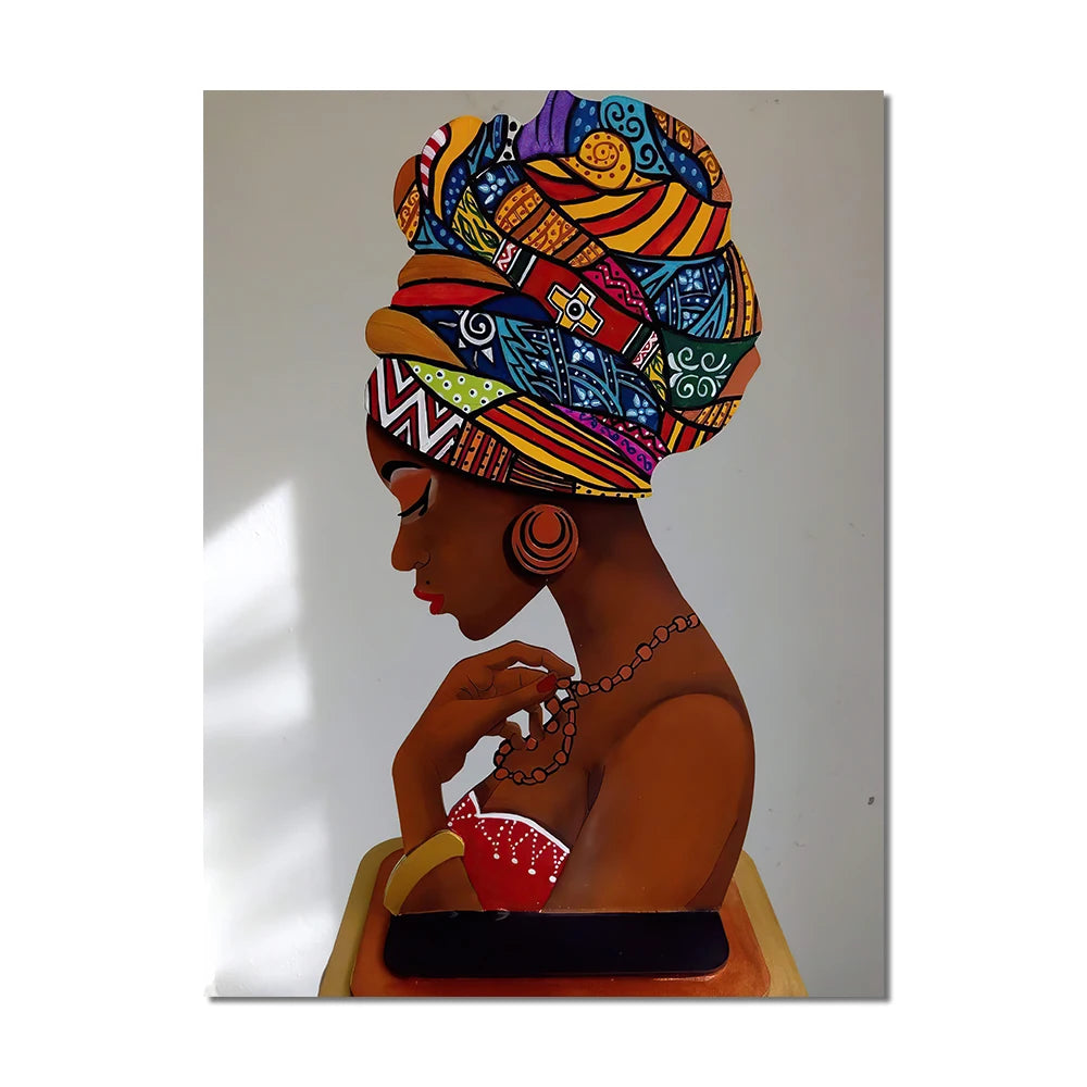 African Women Canvas Wall Art – Abstract Portrait Prints for Living Room Décor (Unframed)