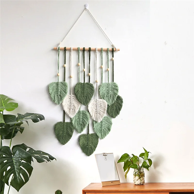 Leaf Macrame Wall Hanging - Boho Room Decor, Hand-Woven Cotton Tapestry