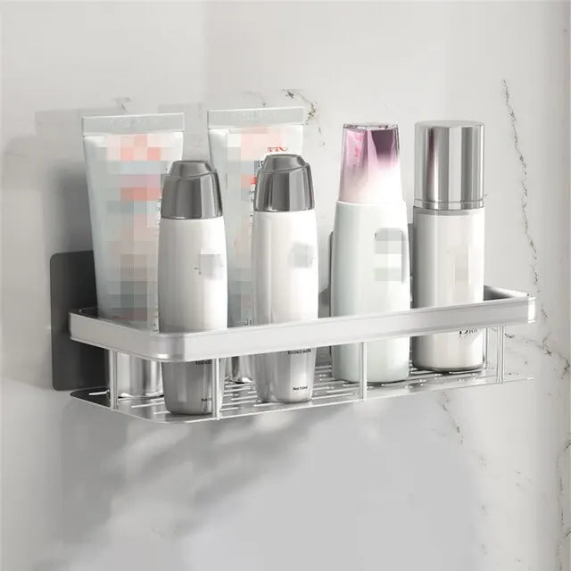 Punch-Free Wall-Mounted Bathroom Shelf – Space Aluminum Shampoo Storage Rack for Kitchen and Bathroom