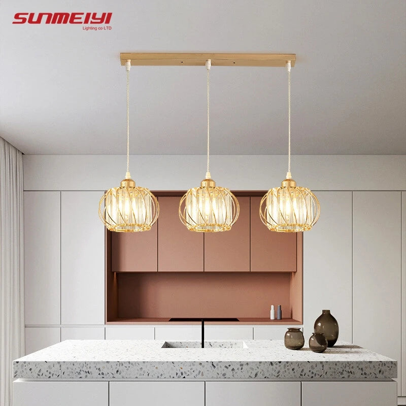 Crystal LED Pendant Lights – Elegant Kitchen and Dining Room Decor with Nordic Black Iron Shade