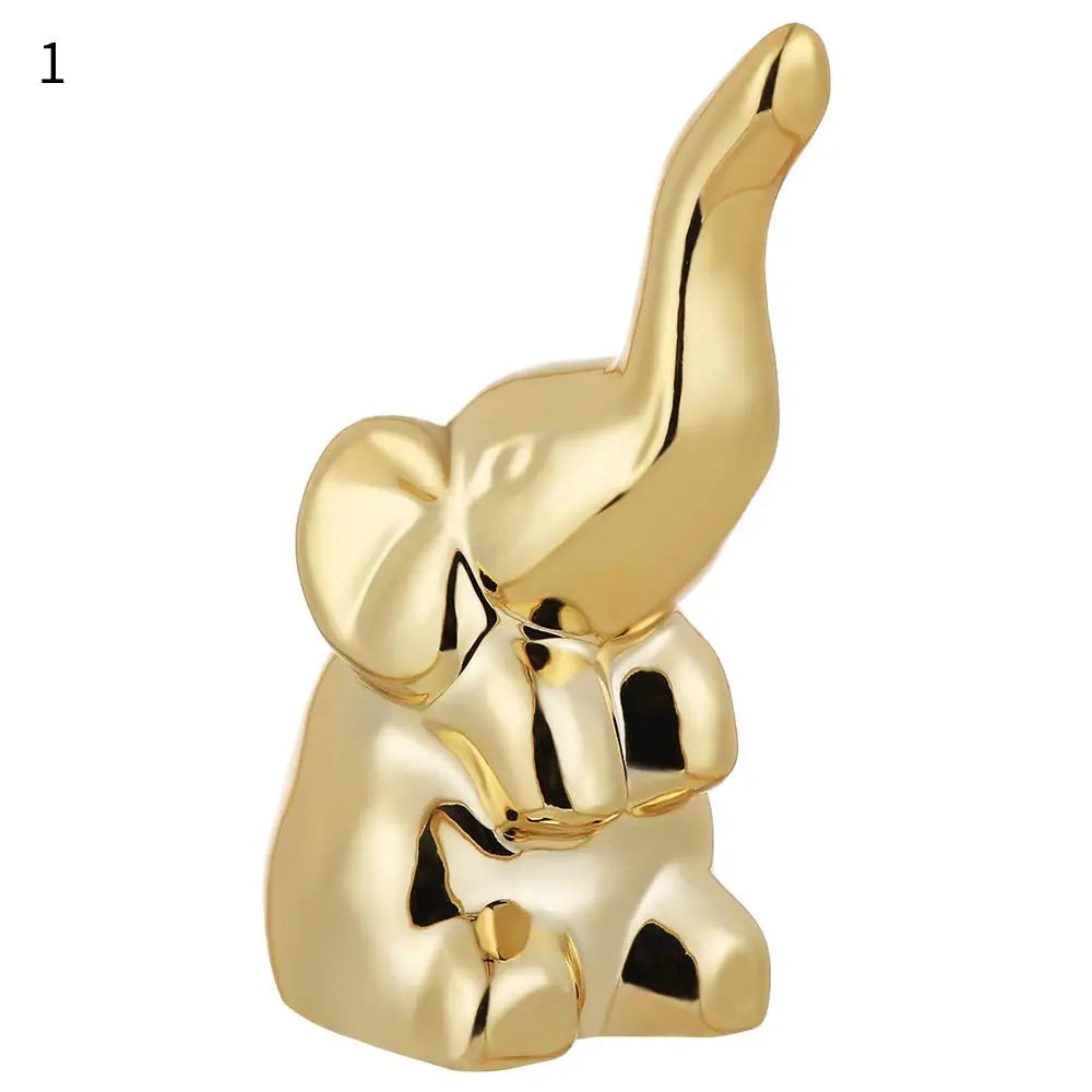 Gold Ceramic Animal Figurines – Cute Elephant & Rabbit Miniatures for Home Décor