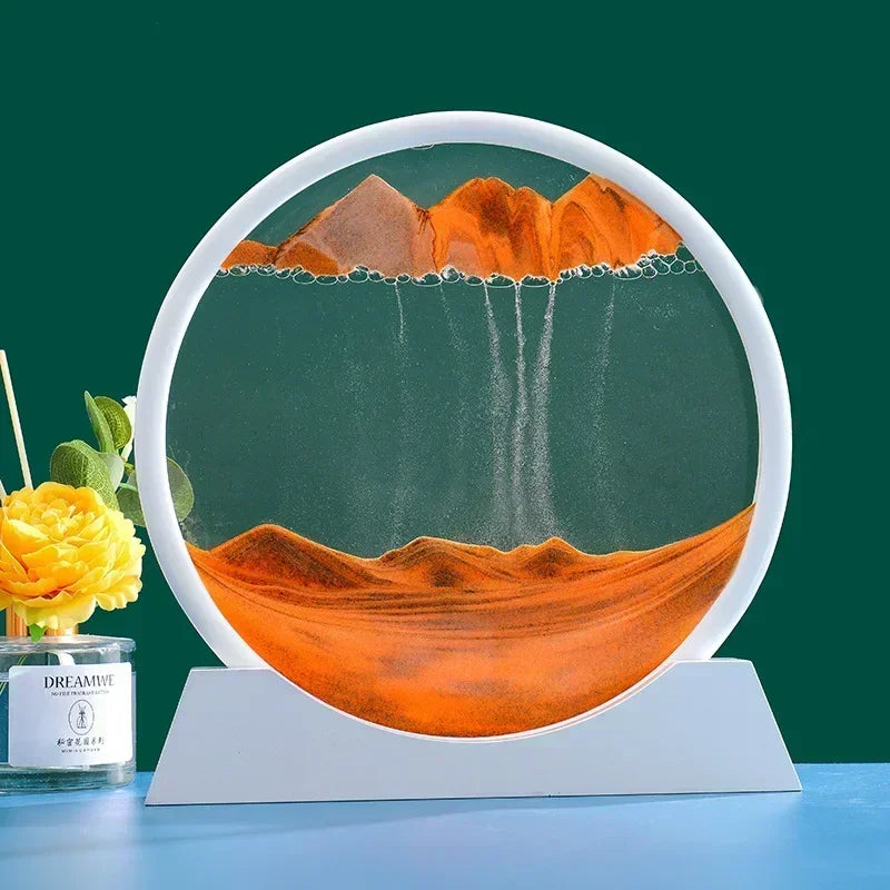 3D Moving Sand Art Picture – Round Glass Deep Sea Sandscape Hourglass for Home & Office Decor